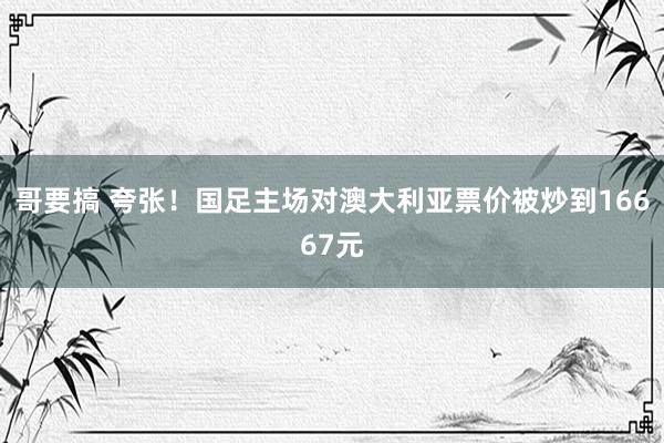 哥要搞 夸张！国足主场对澳大利亚票价被炒到16667元